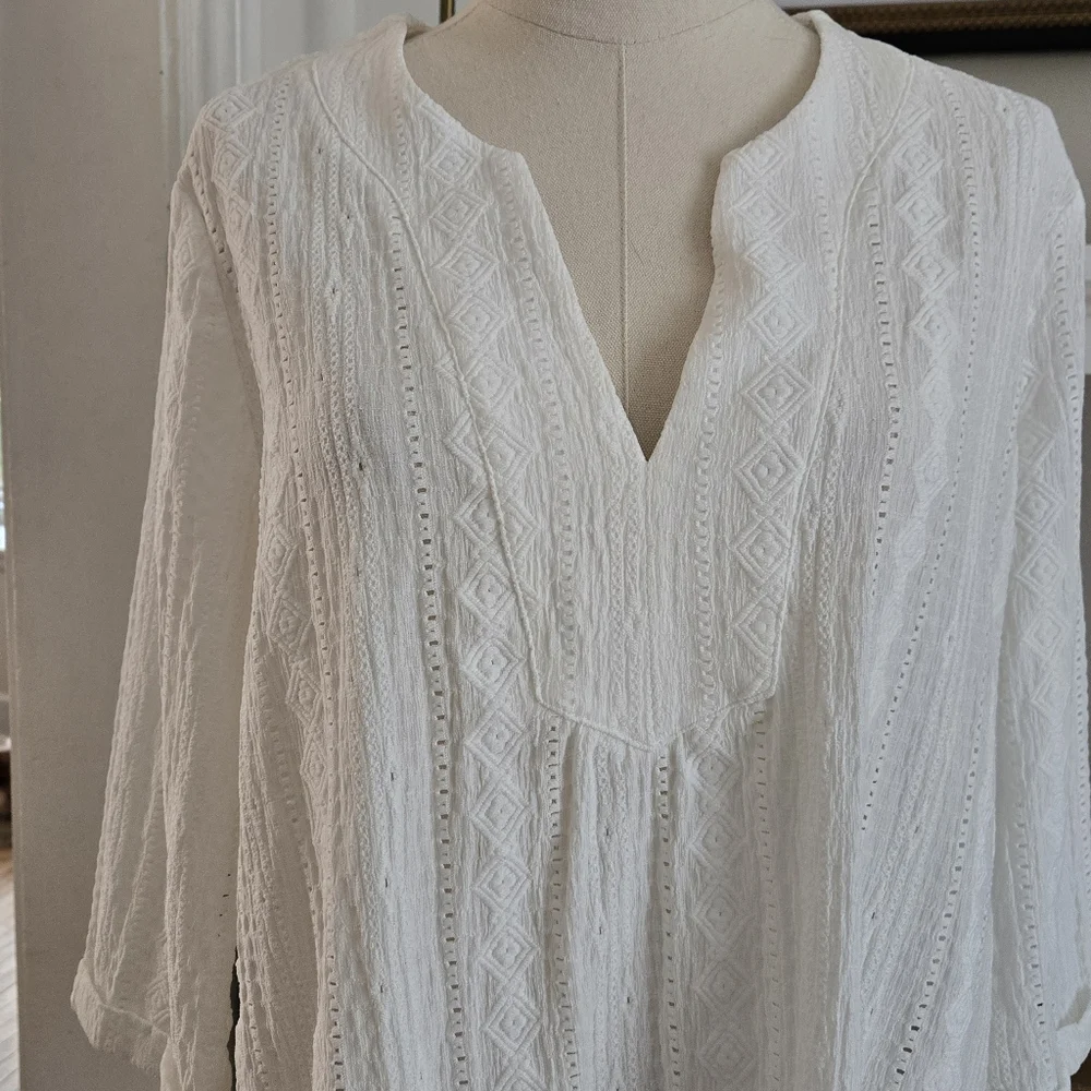 NIC+ZOE Cream Ribbed 3/4 Sleeve Tunic - Picture 4 of 7